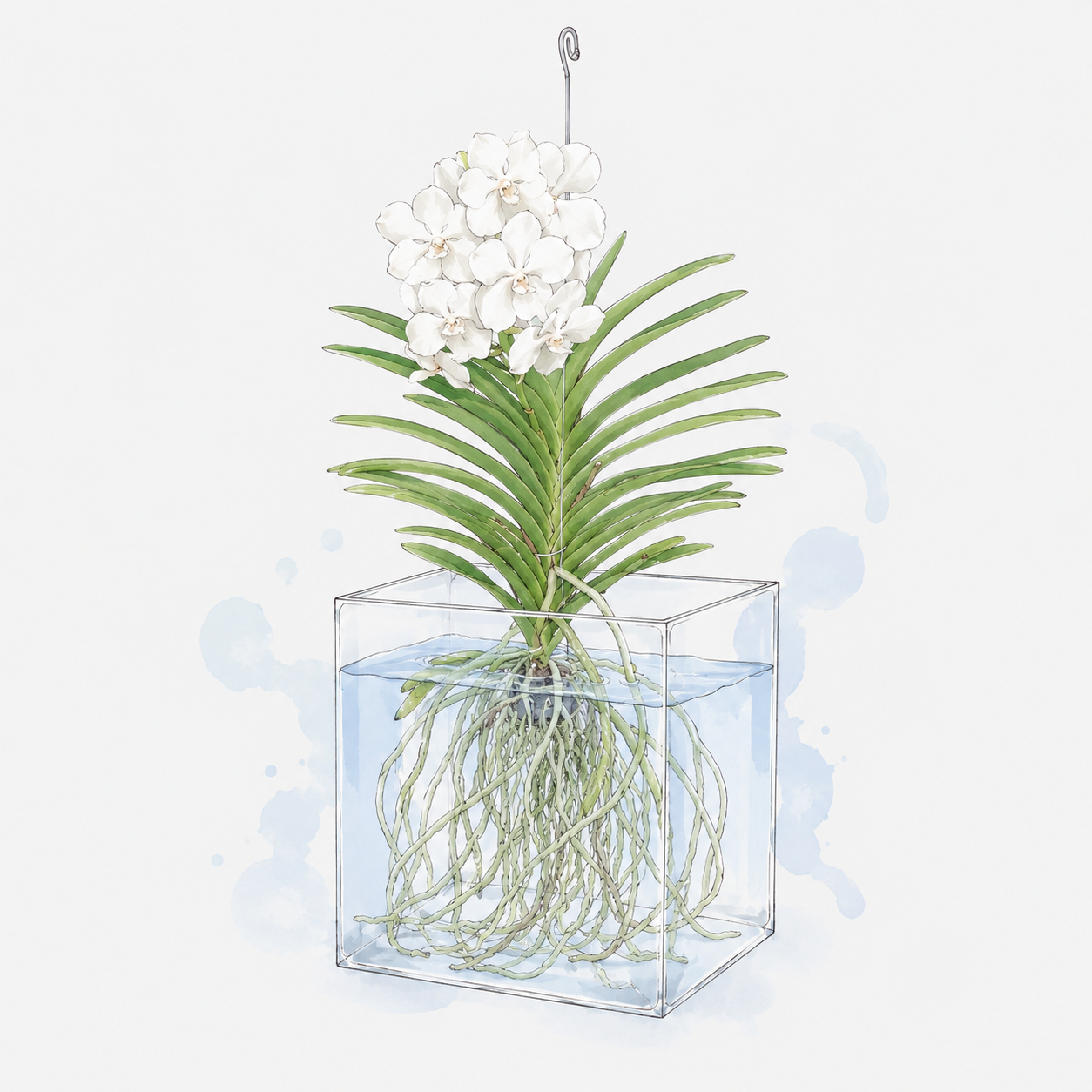 Vanda orchidee met luchtwortels in een wortelbadje met lauwwarm water